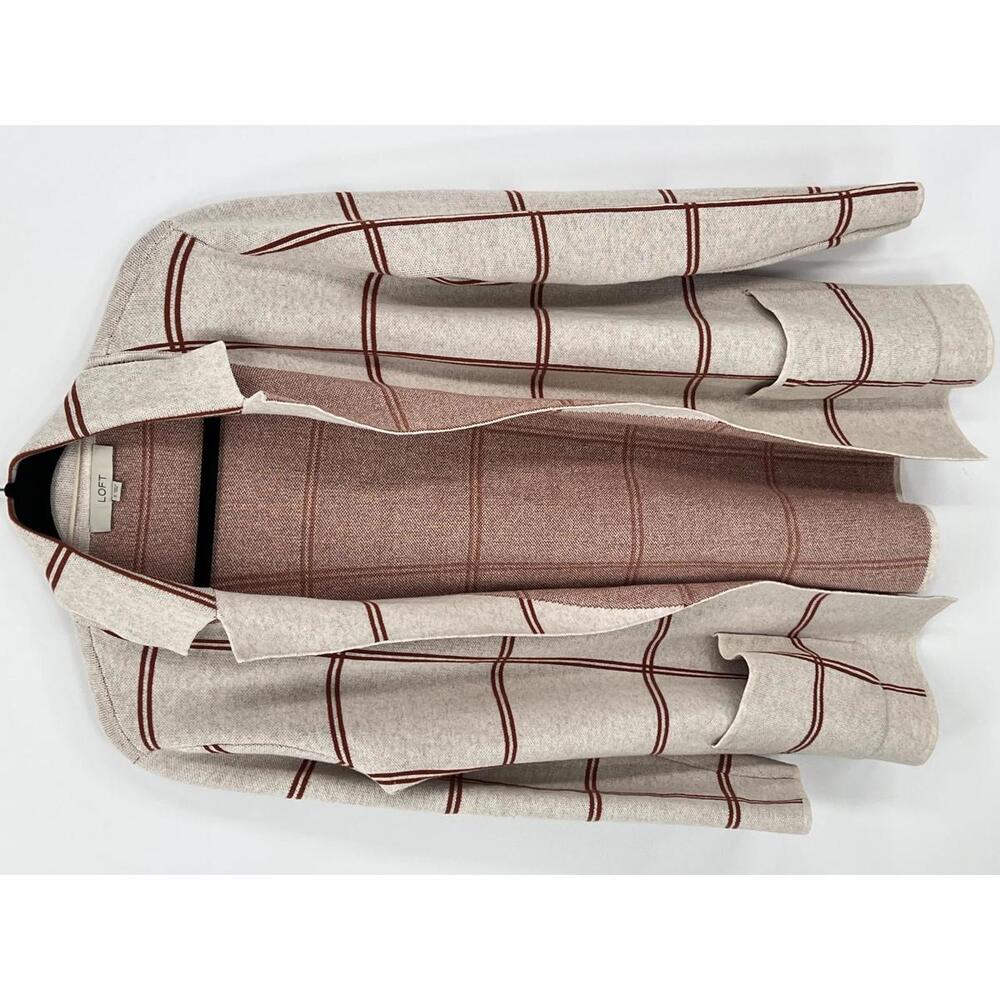 Plaid Open Front Cardigan Sweater‎ Small Cotton Relaxed Fit LOFT